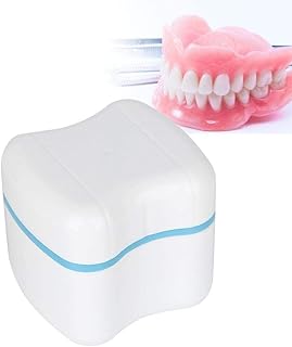 Denture Case, Denture False Teeth Storage Box with Strainer, Denture Cup with Basket Net Container Holder for Travel, Store and Retainer Cleaning(Blue)
