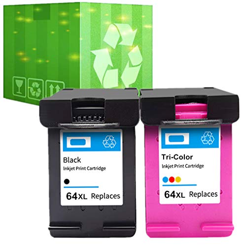 J2INK Re-Manufactured Ink Cartridge Replacement for HP 64XL 64 XL N9J92AN N9J91AN Combo Pack 1 Black+1 Tri-Color with Ink Level Display Used in HP Envy Photo 6252 6255 6258 7155 7158 7164 7855 7858