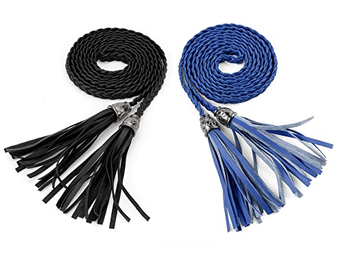 Allegra K Womens Tassels Braided Waist Belt Self Tie Woven Skinny Belts for Dress