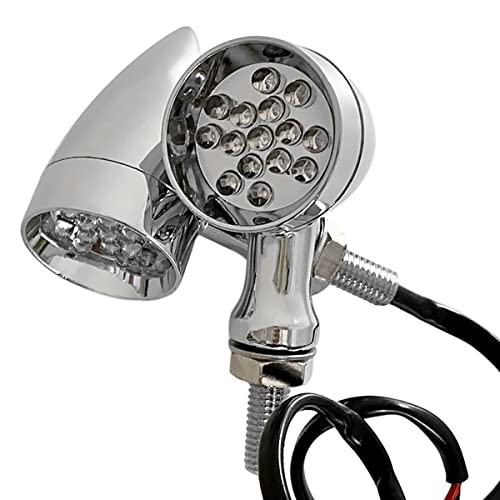 FATECIM 2pcs Black Motorcycle LED Turn Signal Lights for Harley Honda Kawasaki Suzuki Yamaha Motorcycle Custom Bike Cruiser Bobber (Chrome)