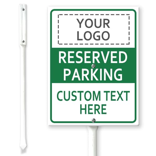 Horienteeon Green Custom Reserved Parking Sign - Add Your Logo and Text Yard Sign with Stakes 11.5×15cm, Sturdy Aluminum Custom Signs Rust Free, Customizable Blank Signs Statement Plaque