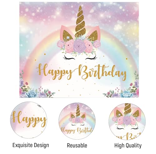 Image of Party Propz Unicorn Theme Birthday Decoration Kit For Girls - 64 Pcs,Happy Birthday Banner Backdrop Decoration (5x4 ft),Colourful Balloons, Unicorn Foil Balloon,Bday Decoration Items for Girls