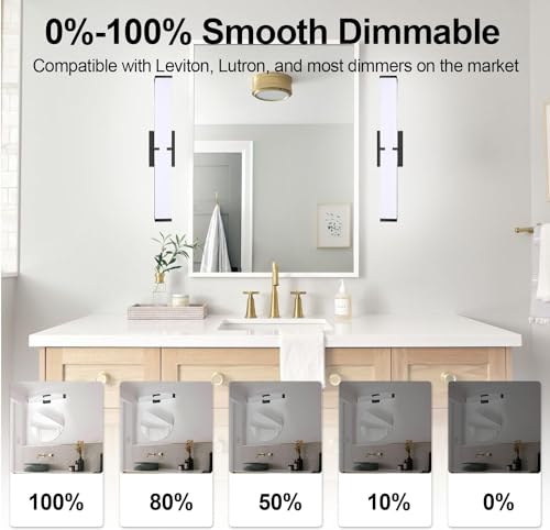Image of Bathroom Vanity Light 2700 /3000 /3500 /4000 /5000k Dimmable, Black Modern Matte for Vanity Lighting Over Mirror LED, 32 inch IP44 36W Equivalent to Incandescent 300W, ETL Listed (1 Pack)