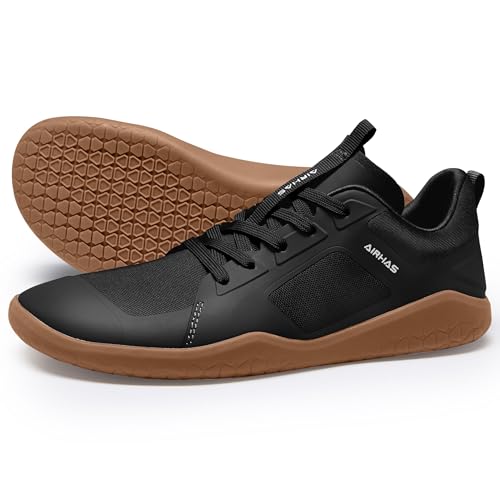 AIRHAS Womens Barefoot Shoes Minimalist Gym Shoes for Women Lightweight Cross Training Running, Black/Gum, 5.5 UK