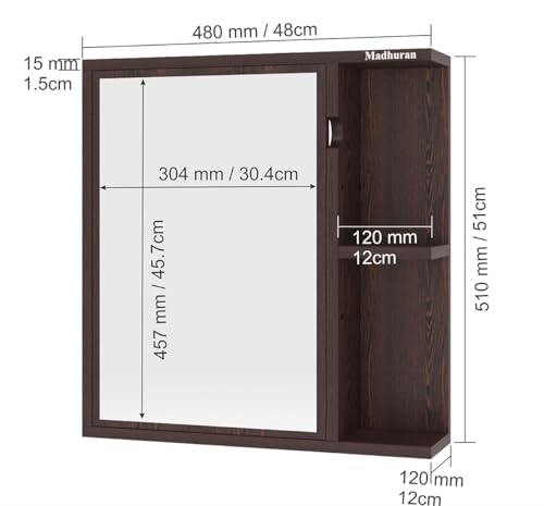 Image of Madhuran Alfred Engineered Wood Wall Mounted Cabinet Mirror (Wenge Finish) Living Room Bedroom Bathroom Antique Furniture Holder Organisers Trending Aabinets Accessories Shelves