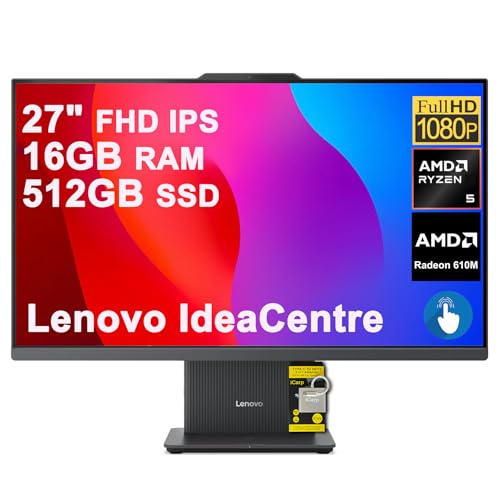 Image of Lenovo IdeaCentre AIO Desktop 27 inch FHD Touchscreen (99% sRGB) AMD 6-core AMD Ryzen 5 7535HS 16GB RAM 512GB SSD Type-C Harman Speaker Wi-Fi6 5MP Camera Win11 ICP Hub