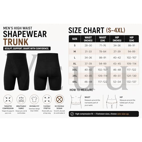 Image of Men's High Waist Tummy Control Shapewear Men's Compression Shapewear Trunk Comfortable Stretchy Body Shaper Tummy Tucker Breathable Support Underwear for Gym Office