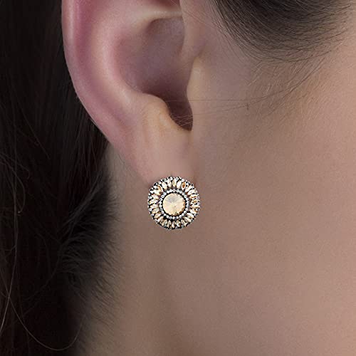 Badgley Mischka Antiqued Finish Round Champagne Rhinestone Clip On Earrings For Women #TOP1
