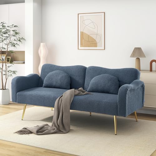 Aunvla [Función de dormir] Sofá cama de dos plazas: moderno sofá de dos plazas con respaldo ajustable + patas de metal doradas, función de cama integrada. Mueble multifuncional 2 en 1.