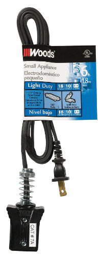 Southwire Appliance Cord with Small Plug - Designed for Heat-Producing Kitchen Appliances - Moisture-Resistant Vinyl Jacket - Black - 6 Foot