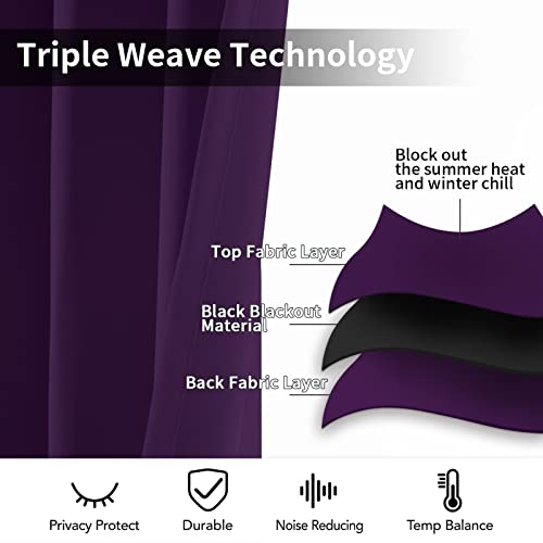 Yakamok Blackout Curtains Room Darkening Thermal Insulated Grommet Top Solid Window Curtains for Living Room, 42W x 63L,Purple,2 Panels