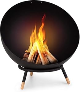 Blumfeldt Outdoor Feuerstelle mit 3-Beinbein Standfuß, Kippbare Feuerschalen für den Garten & Balkon, Camping, Groß, Gartenfeuerschale Wetterfest, 50x75x50 cm, Schwarz