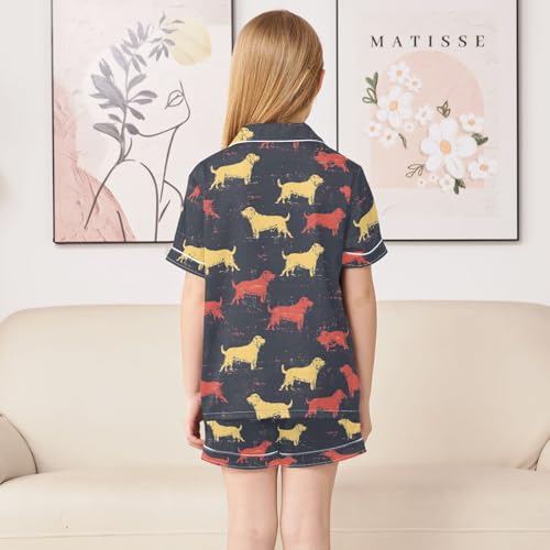 ALAZA Retro Puppy Dog Vintage Satin Pajamas Set Short Sleeve Button Down Sleepwear Summer Pjs 2 Piece4