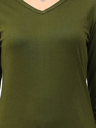 Image of FLEXIMAA Women's Cotton Plain V Neck Full Sleeve T-Shirt