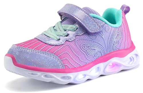 COODO Zapatos para niños y niñas con luces LED intermitentes, Magenta, 12 Little Kid