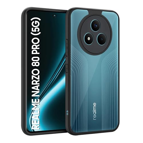 Image of CEDO Backcover for Realme Narzo 80 Pro (5G) | Camera Protection Bump Shockproof Edge | Ultra Hybrid Transparent Acrylic Clear TPU+PC Hard Backcase Cover (Black)