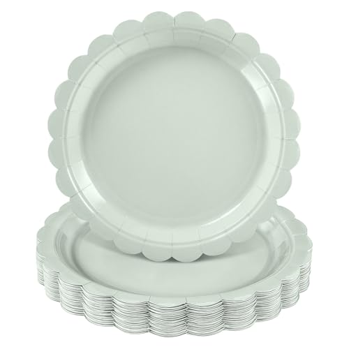 WEFHEF Platos Desechables Ø22,5 cm, Platos de Papel, Platos de Carton Desechables Redondos, Vajilla Desechable para Picnics Fiestas Cumpleaños Navidad (30pcs*borde festoneado)