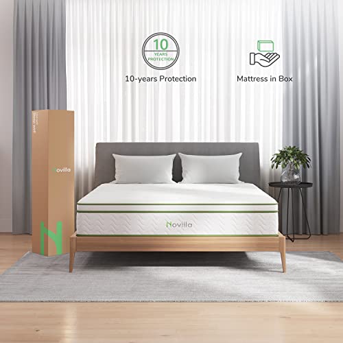 Novilla Queen Mattress, 12 Inch Gel Memory Foam Hybrid Mattress With Pocketed Coil For Pressure Relief & Motion Isolation, Medium Firm Mattress Queen In A Box, Amenity #TOP6