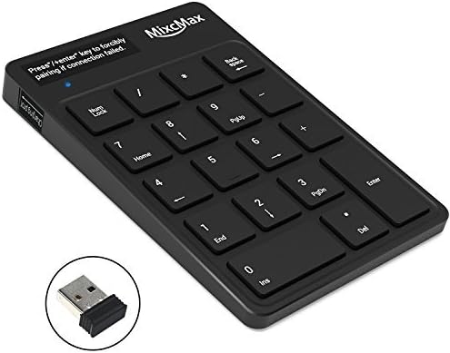 Numeric Keypad, Mixcmax 2.4G Wireless USB 18 Keys Numeric Keypad with USB receiver,Rechargable, for Macbook, Laptop,PC (Black)