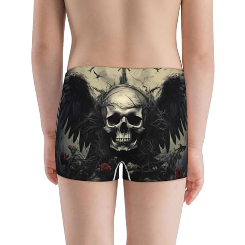 Boys' Cotton Boxer Brief Soft Underwear-Vintage Winged Rose Skull3