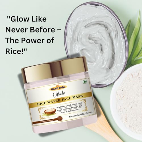 Image of Utkristh Khadi Rice Water Face Mask 100 gm | Pure & Ayurvedic | For Pigmentation, Dark Spots & Wrinkles & Fine Lines | Deep Cleansing for Glowing Skin | All Skin Types | Face Mask for Men & Women