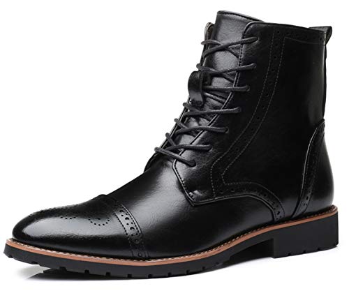 Mens Lace-up Oxford Formal Dress Ankle Boot Cap Toe Leather Brogue Combat Motorcycle Boots Black 8 US