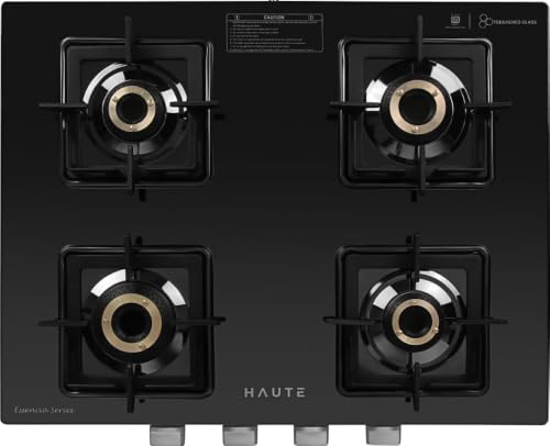 Image of Haute Essencia Series 2.0 All Black 4 Burner Gas Stove | Manual Ignition | 7mm Toughened Glass | ABS Unbreakable Knobs | Doorstep Service | 7-Year Glass & 2-Year Manufacturing Warranty