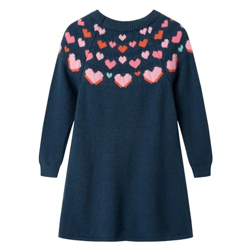 LittleSpring Girls Long Sleeve Sweater Dress Heart Print Knit Dresses2