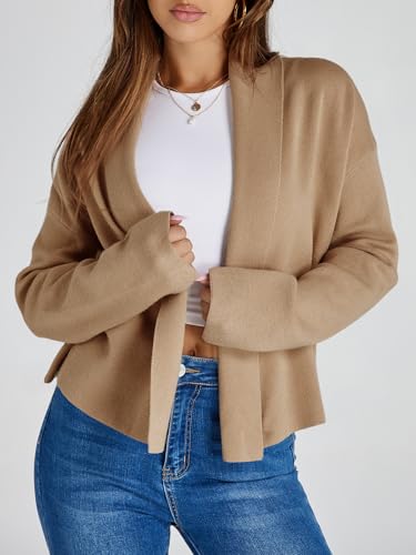 Image of Saodimallsu Womens Cropped Cardigan Open Front Shawl 2026 Fall Trendy Long Sleeve Sweater Jacket