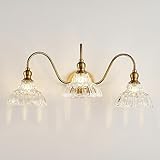 TLOLGT Vintage 3-Light Wall Sconces Modern Brass Bathroom Vanity Lighting Fixtures Glass Retro Vanity Light for Bedroom, Bathroom, Doorway, Foyer, Hallway Light