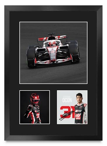 Cuadro de Esteban Ocon Haas F1 A3: autógrafo impreso sin dañar el póster