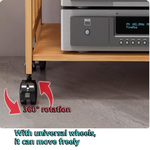 Support audio réglable à roulettes - Meuble de rangement multimédia mobile pour matériel audio et vidéo HiFi, support pour composants de cinéma maison, organiseur de système de divertissemen