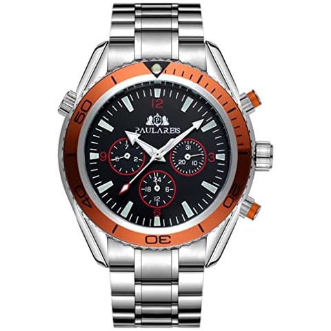 HYQW Automatic Self Wind Mechanical Stainless Steel Strap Orange Blue Black Dial Bezel Classic Men Watch-Orange Cover