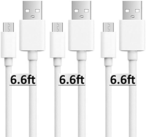 USB to Micro USB Cable, 3Pack 6 FT Long Fast Charge USB 2.0 A Male to Micro B Sync Charger Cord for Android, Samsung, LG, HTC, Motorola, Nokia, MP3, Camera - White