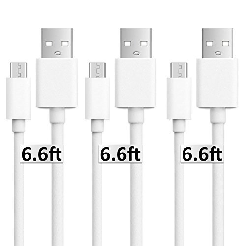 USB to Micro USB Cable, 3Pack 6 FT Long Fast Charge USB 2.0 A Male to Micro B Sync Charger Cord for Android, Samsung, LG, HTC, Motorola, Nokia, MP3, Camera - White