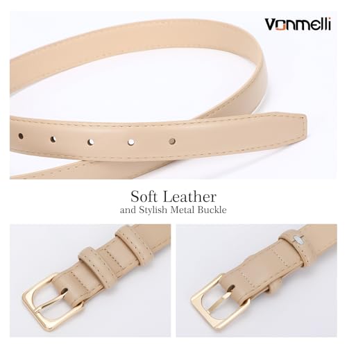 VONMELLI Womens Thin Leather Belt for Jeans Pants Dress Fashion Skinny Belt with Gold Buckle for Women3