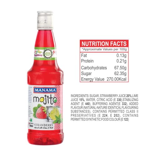 Image of Manama Strawberry Syrup | Mixer for Mocktails, Cocktails, Drinks, Juices, Beverages | Non Alcoholic Mix 750ML Bottle
