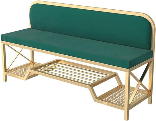 Banco de almacenamiento de zapatos con respaldo y cojín, gabinete de metal de estilo industrial moderno para entrada, pasillo o sala de estar, elegante zapatero con asiento