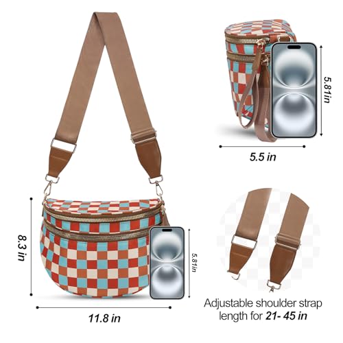 Image of Checkered Crossbody Bag, Bum Bags for Women Crossbody,Spacious Sling Bag Purse Fanny Packs with Shoulder Strap
