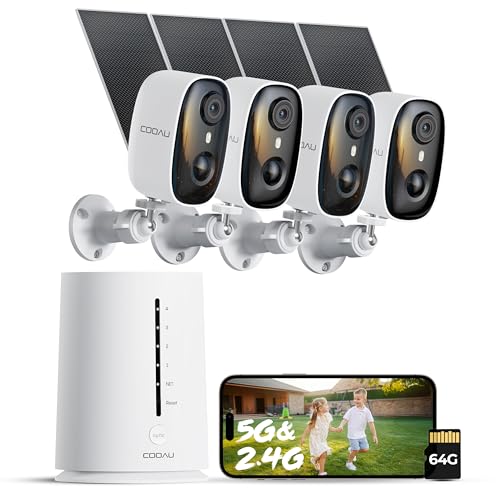 COOAU 4MP kit Telecamera Wi-Fi Esterno con Pannello Solare, 64GB Card Incluse, Wi-Fi 6 Dual Band(2.4GHz & 5GHz), Visione Notturna a Colori, Senza Abbonamenti, Adatta per Interni ed Estern, IP66, Cloud