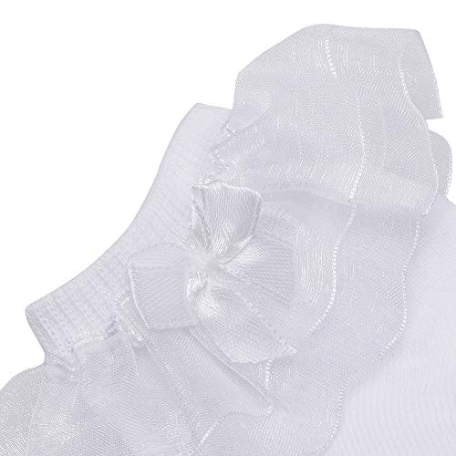 Looching Baby Toddlers Girls White Cotton Princess Style Ruffles Lace Top Frilly Mesh Socks With Bowknot Pack Of 6 S(2-4 Years) #TOP2