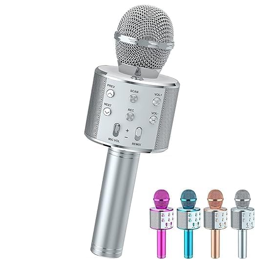 Image of VRJTEC Wireless Karaoke Microphone with Speaker Black | 2-in-1 Portable Bluetooth Mic, Audio Recording, Card Slot, Aux Port, USB Rechargeable for Singing Parties & Home Use