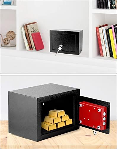 QWORK® Mini Home Safe Box 3 Key Locking - 23x17x17cm - High Security Steel Construction Fire Retardant Furniture Safe for Cash Jewelry Phone Valuables