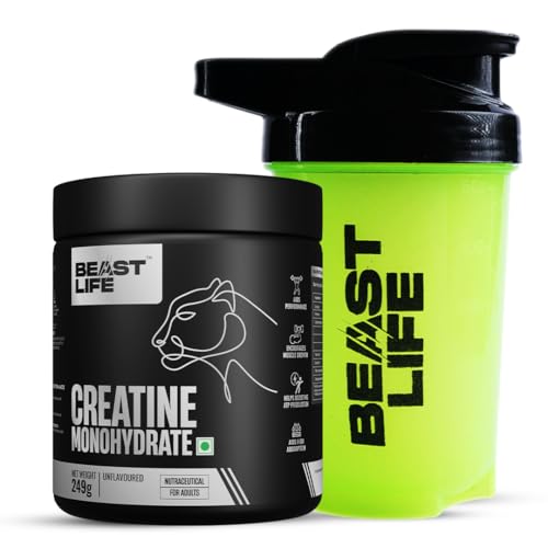 Image of BeastLife Micronised Creatine Monohydrate with Free Shaker | 249g | 83 Servings | Unflavoured | NABL Lab Tested | Rapid Absorption for Muscle Strength & Athletic Performance | Super Micronised Creatine Powder