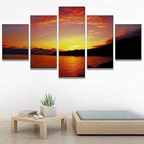 SIGNWIN 5 Panel Canvas Wall Art Landscape Ocean...