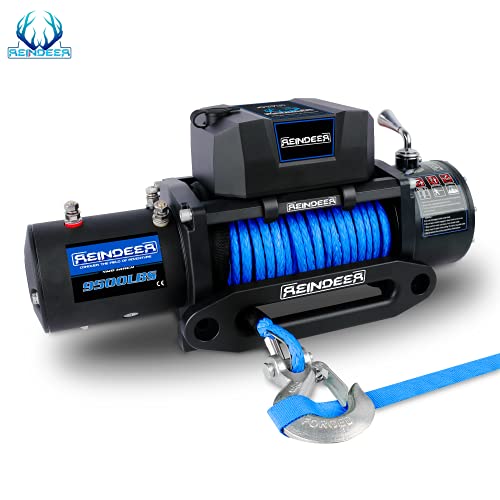 Reindeer New 12V Winch 9500 Lb Load Capacity Electric Winch Synthetic Rope With Hawse Fairlead Waterproof Ip67 With Wireless Remotes thumb #3