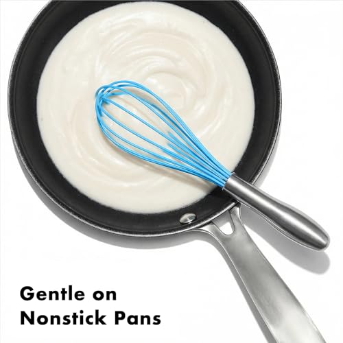 Image of OYV 10-Inch Blue Silicone Whisk, Heat Resistant 480F Kitchen Whisk with Stainless Steel Ergonomic Handle, Non-Scratch for Nonstick Cookware, Dishwasher Safe, Perfect for Blending, Cooking & Beating