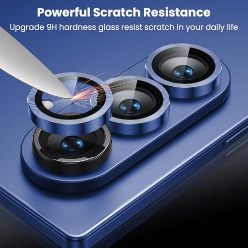 Image of Skinomi Camera Lens Protector Compatible with Samsung Galaxy Z Fold 7 [Anti-Scratch] Premium Tempered Glass Film Aluminum Alloy Lens Ring Cover- Titanium Blue