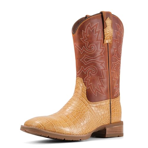 Image of SUREWAY Cowboy Boots For Men - Mens Square Toe Western Boot,Oil /Slip Resistant,Durable Fashionable Classic Pull on 10 Inch Boots Mid Calf Wellington Boots