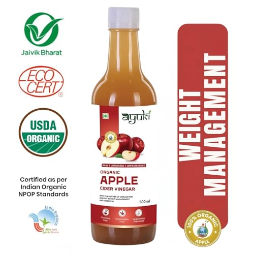 Image of AYUKI Apple Cider Vinegar Raw, Unfiltered ACV with Mother of Vinegar - Himalayan Apple Cider Vinegar for Detox, Digestion & Metabolism Boost - 500 ml